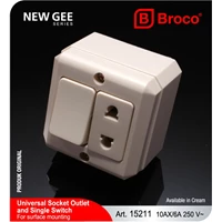 Stop Kontak Universal Broco Outlet and Single Switch Outbow NG Cream